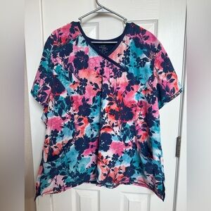 Cherokee Infinity Floral Women's Scrub Top - Pink, Navy, Coral